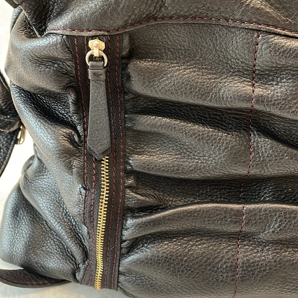 LAST CHANCE! Cole Haan Black Ruched Satchel Leather Shoulder Bag - Picture 3 of 10